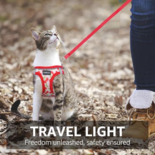 SCENEREAL Cat Harness & Leash Set Escape Proof - Adjustable Air Mesh Vest with Reflective Strips for Kittens, Puppies, Rabbits, Cherry M - color: Cherry, size: Medium(Fit Chest 12.5-14in)