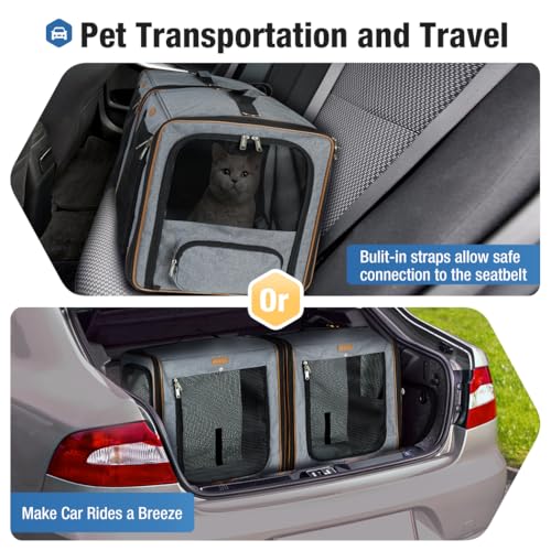 Lekereise Large Cat Carrier for 2 Cats, 2-in-1 Cat Travel Carrier with Litter Box, (17.7" x2) x16.5"x13" Pet Carrier with Zipper Locks for Moving Across The Country (No Hammock) - Grey - color: Grey