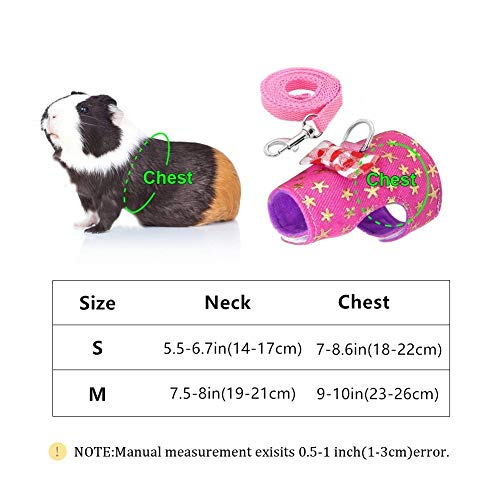 Hypeety Small Animal Harness Vest and Leash Set Soft Mesh Harness Outdoor Leash Traction Rope for Small Pet Hamster Rabbit Guinea Pig Ferret Kitten (M, Pink Star) - color: Pink Star, size: M