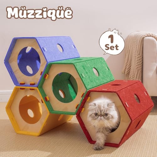 Thickened Felt Cat Tunnel, Connectable Modular Cat Hideaway Bed Rabbit Cave | DIY Toys Sturdy Kitten House, Bunny Hideout Entertainment, Washable Cozy Hole, Crinkly Scratching Cube for Indoor Cats, 1 Set