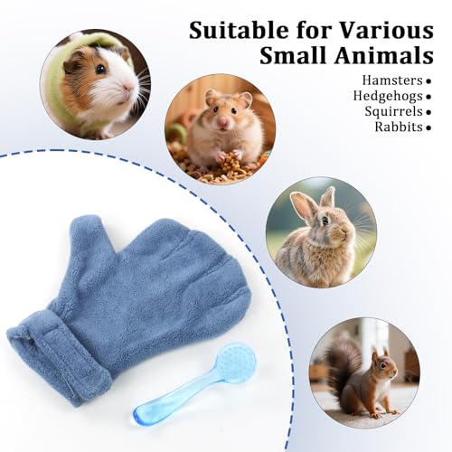 1 Pcs Hamster Bite Proof Glove and Grooming Brush Set, Adjustable Hamster Glove, Lid Soft Cleansing Brush Massage Combs, Guinea Pig Brush, Hamster Care Set for Hamsters, Ferrets, Hedgehogs (Blue) - color: Blue