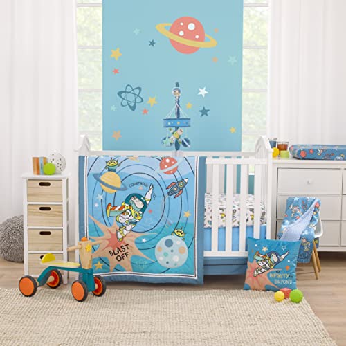Disney Toy Story Buzz Lightyear Blue and Orange Blast Off to Infiniti and Beyond 100% Cotton Photo Op Fitted Crib Sheet - color: Toy Story - Blast Off