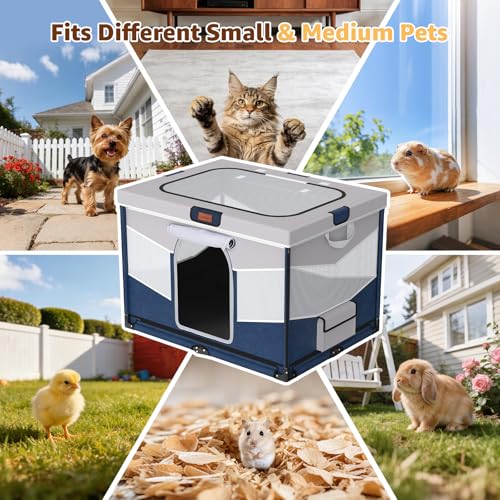 LOOBANI Small Dog Playpen, 32"x24"x22", Foldable & Portable, Blue | Puppy Cat Playpen Indoor, with Sturdy Steel Frame, Travel Dog Crate with Carry Bag, Removable Washable 690D Fabric Cover - color: Blue-Gray
