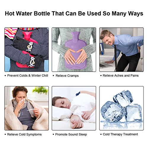 HomeTop Premium Classic Rubber Hot Water Bottle with Cute Bear Cover | Natural rubber hot water bottle,Long-lasting heat retention,Snuggly all-night warmth - color: Purple