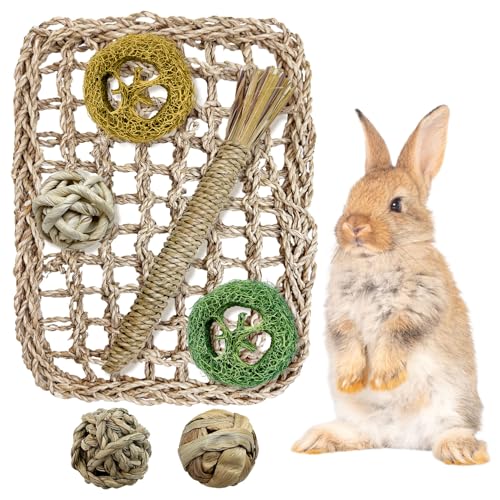 Hamiledyi Rabbit Seagrass Activity Mat Bunny Toy Hanging Rabbit Chew Toys for Teeth Enrichment Toys Seagrass Protector Mat Small Animal Toys for Chinchilla Guinea Pig Hamster Rat Rodent - style: A