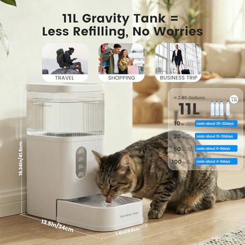 Gardner Pet 2.9 Gallon Automatic Dog Water Bowl Dispenser 11L Gravity Water Feeder with Stainless Steel Bowl & Maifan Stone Filter, BPA-Free for for Cats and Dogs (White, 2.9 Gallon) - color: White, size: 2.9 Gallon