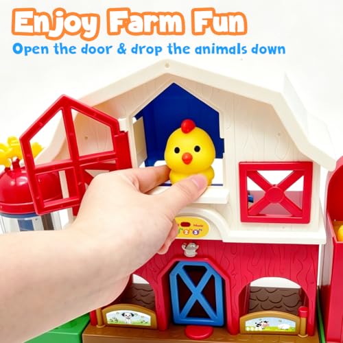 Farm Animal Barn Toys for Toddlers 1-3, Red Barn Play Farm Set with Animals Sounds Toy, Musical Interactive Preschool Montessori Learning Farm Toys for Kids, Christmas Birthday Gift for Boy Girl - style: Barn Toys