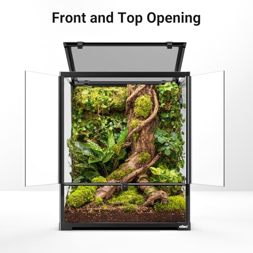 18" x 18" x 24" Glass Reptile Terrarium, Knock-Down Rainforest Reptile Habitat Tank with Front Opening Doors & Top Screen Ventilation, 30 Gallon Vertical Terrarium