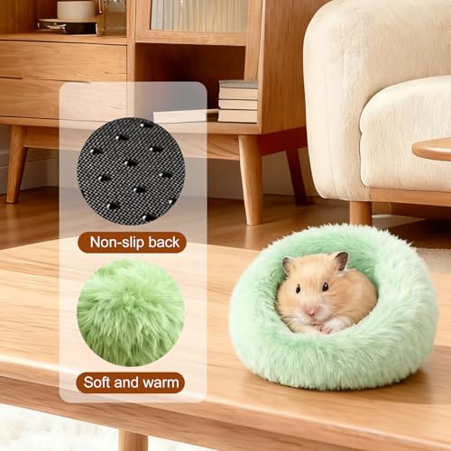 2-Pack Guinea Pig Carrier and Burrowing Bed, Portable Small Animal Cage with Clear Window, Plush and Fluffy Hideaway Pet Bed for Piggies, Hamster - color: Green