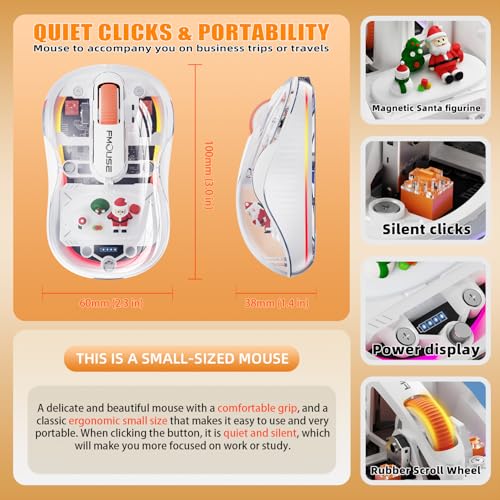 FMOUSE Transparent Wireless Mouse, Tri-Mode Bluetooth & 2.4GHz, White | Santa Claus Figurines | USB-A & USB-C Receiver | Rechargeable | MacBook Laptop iPad PC | Silent Clicks | Portable | RGB - color: White - Christmas Special Edition