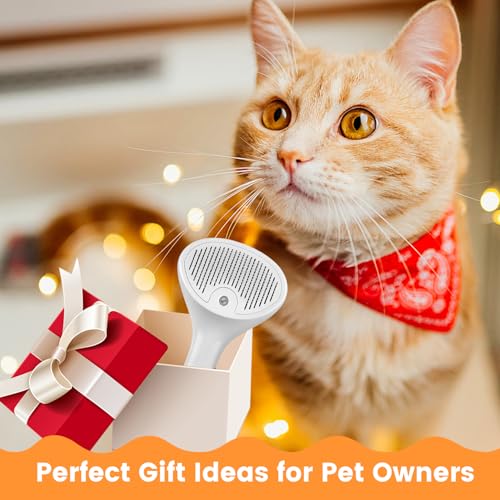 Pet Steam Brush for Dog & Cat, 4 in 1 Self Cleaning Cat Steam Brush for Shedding, Mist Spray Hair Removal Comb for Long Haired Pet Grooming, Effectively Prevents Flying Fur and Reduce Static - color: Off-white