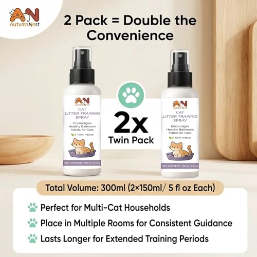 Cat Litter Training Spray, 2 Pack, 300ml Litter Box Attractant Spray | 2-pack attractant helps guide cats and kittens to the litter box during training, retraining, and new-home transitions. - color: 2 pack Cat Litter Training