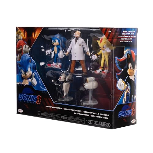 Sonic 3 Movie Action Figures 2.5-Inch Movie Collector Toy Figure Multi-Pack, Wave #3 Includes Sonic, Gerald Robotnik, Super S, Buzzbomber & Burrito Drone- Officially Licensed Toys | Sonic The Hedgehog Movie 3 Inch Mini Figure Wave 3 - 5-Pack Bundle