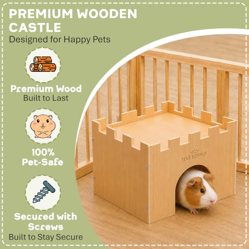 Guinea Pig Castle, Sturdy Wooden Guinea Pig Hideout, Cage Accessories, Wooden Chew Resistant House for Small Animals, Hamsters, Rats, Chinchillas, Playing, Hiding, Exercising