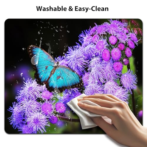 9.5x7.9 Inch Office/Gaming Mouse Pad, A Blue Morpho Butterfly on Purple Flowers Blooms Cute Anti-Slip Mat for Desk - color: Colorful Pattern Art01
