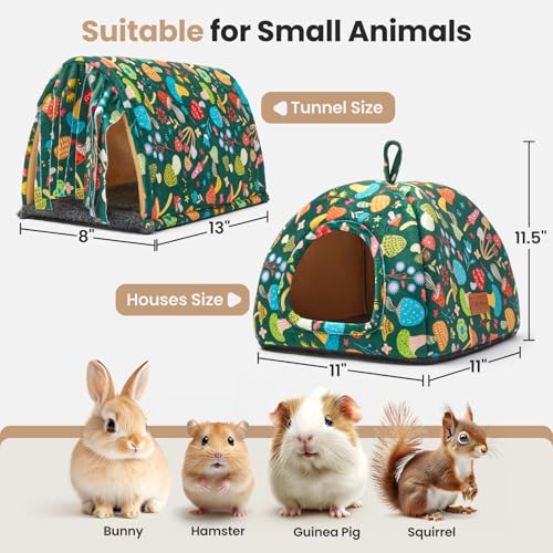 Guinea Pig Hideout Soft Large Bed Tunnel with Door Curtain 2 Pack Guinea Pig Toys Set Bunny Bed Cage Accessories for Small Animals (Blackish Green Mushroom) - color: Blackish Green Mushroom