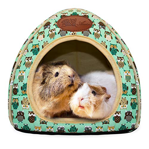 Guinea Pig Bed Hideout, Washable Hamster Cave for Small Animals | Removable Cushion for Cleaning, Warm Fleece Nest, Washable Bed,10.23 x 10.23 x 11 in, Dwarf Rabbits Hedgehogs - color: Green