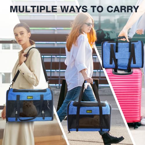 Small Dog Carrier 20"x13"x13", Foldable Soft Pet Travel Bag | Spacious soft-sided carrier with breathable mesh, sturdy frame and foldable design. Fits small pets up to 25 lbs for travel. - color: Blue, size: 20x13x13 In