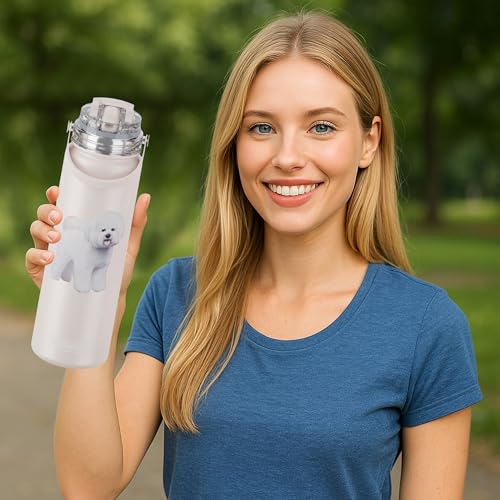 SERENGETI 24 Oz Water Bottle Stainless Steel with Spill Proof Lid - Double walled Vacuum Insulated water flask - Realistic 3D Print of your favorite dog (Bichon Frise) - color: Bichon Frise