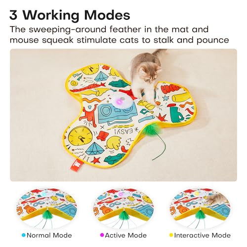 Potaroma Interactive Cat Feather Toys, Hide and Seek Moving Feather Wand | Rechargeable Touch Activated Indoor Kitten Exercise Kicker, Mouse Squeaky, Graffiti Cover - color: Graffiti Cover