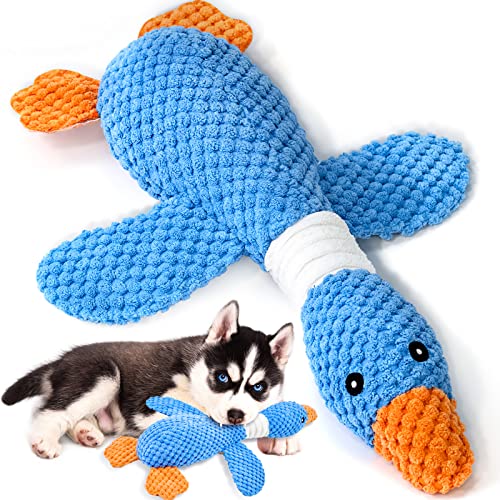 Vitscan Upgraded Goose Indestructible Dog Toys for Aggressive Chewers | Dog Chew Toys for Aggressive Chewers Small Medium Large Breed, Crinkle Squeaky Plush Puppy Chew Toys for Teething, Duck Toys - color: Blue goose - pineapple plush