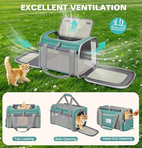 Cat Carrier Top Load, Privacy Curtains Soft Pet Travel Bag Airline Approved | Collapsible Soft-Sided Cat/Dog/Pet Carrier for Small Cats Dogs Puppy Under 16 lb, Washable Kitten Mesh Cage (16.9x10.8x10.8) - color: Lake Green