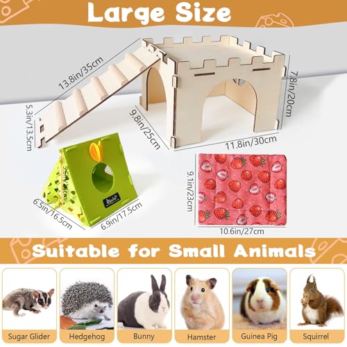 Guinea Pig Hideout,Large Wooden Guinea Pigs House with Stairs and Mats,Detachable Guinea Pig Castle Hide for Small Animals Hamster Chinchilla Ferret Habitats Accessories - size: 1 House