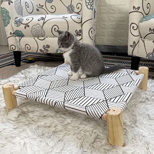 Pozico Cat/Dog Bed Hammock - Wooden Raised Indoor/Outdoor Beds - Breathable Mesh for Small Animals - White Diamond - color: White Diamond