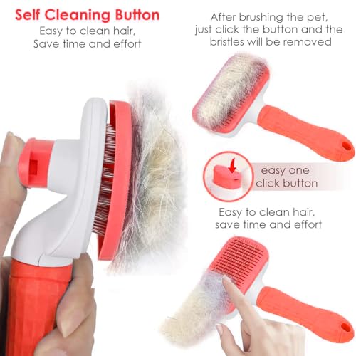 Self-Cleaning Slicker Brush, Dog Cat Bunny Pet Grooming Shedding Brush, Easy to Remove Loose Undercoat, Pet Massaging Tool Suitable for Pets with Long or Short Hair (Red) - color: Red