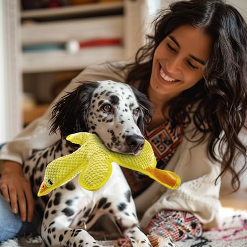 No Stuffing Dog Squeak Toys, Duck Chew Toys for Small to Large Puppies | Durable Plush Puppy Teething Toys, Interactive to Keep Pets Busy, Toss Fetch Tug Play, Best Birthday Gift - color: Yellow