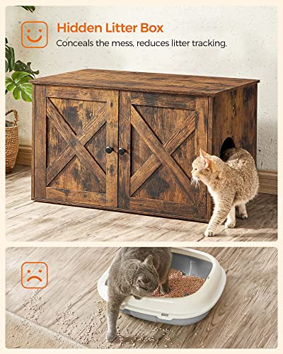Feandrea Cat Litter Box Enclosure, Litter Box Furniture Hidden with Removable Divider, Indoor Cat House, End Table, 31.5 x 20.9 x 19.7 Inches, Rustic Brown UPCL002X01 - color: Rustic Brown, size: L (31.5"L x 20.9"W x 19.7"H)