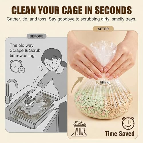 100 Pack Disposable Guinea Pig Cage Liners, Large Rabbit Litter Box Liners with Elastic Edges, Leak-Proof PE Plastic Film for Small Animal Tray Pans (Fits up to 16.53" x 24")
