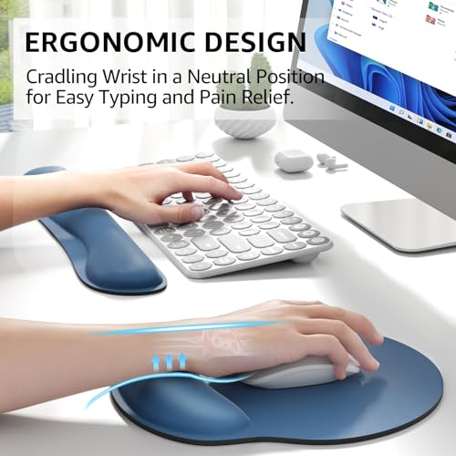 KTRIO Keyboard Wrist Rest & Mouse Pad with Wrist Rest, Navy Blue | Memory Foam Wrist Support, Ergonomic Design, Non-Slip Base, Office and Home Use - color: Navy Blue