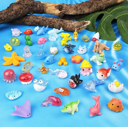 44 Pcs Mini Ocean Resin Animals 44 Styles Resin Animals Figurines Bulk for Fairy Garden Miniature Dollhouse Accessories Hide Crafts Decor - style: 44Pcs-Ocean