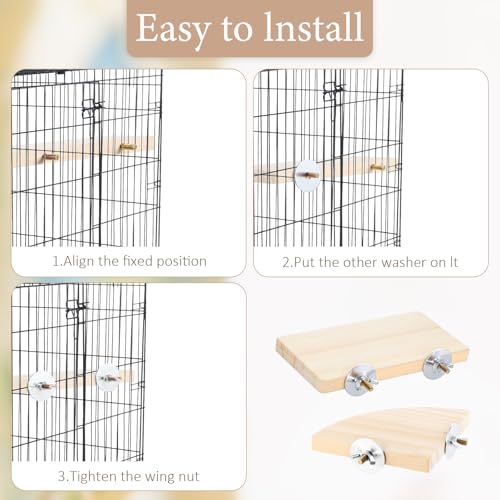 2PCS Bird Perch Platform Flat, Fan Shape and Rectangle Bird Cage Platform, 5.9 × 3.14 Inches Birds Perch Stand Platforms with Stainless Steel Washers for Cockatiel Rat Hamster Guinea Pig Conure