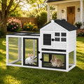 Aivituvin Two-Tier Rabbit Hutch Outdoor Bunny Cage Indoor with Weatherproof Roof Rabbit Cage with Chew-Proof Ramp and Pull-Out Tray for for Small Animals Black and White