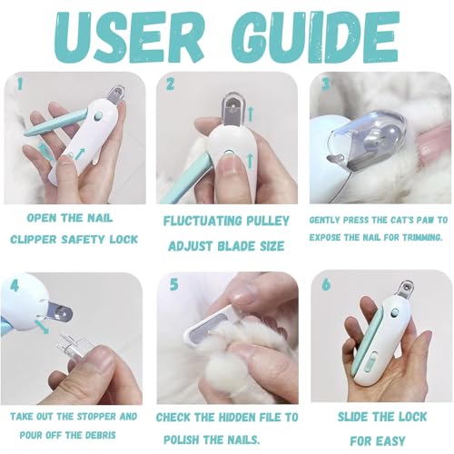 Cat Nail Clipper with Hidden File & Debris Catcher -Gentle Round-Hole(1–3.5 mm)，Trimmer for Kittens & Indoor Cats | Anti-Splash Claw Cutter for Grooming (Blue) - color: Blue