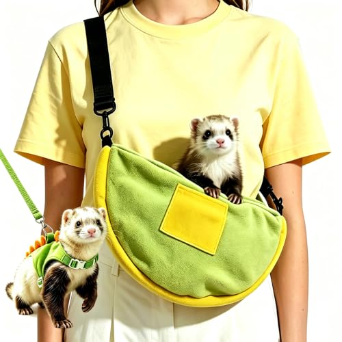 Ferret Harness Leash with Carrier Set，Small Animals Vest Harness, Dinosaur Shaped Leash Set, Semi-Circular Bag for Rabbit Guinea Pig Teacup Chihuahua Mouse and Other Small Pet (Green)