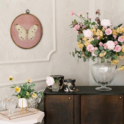 shiviody Neutral Butterfly Canvas Wall Art Decor, Butterfly Nursery Decor, Inspirational Aesthetic Nature Insect Round Hanging Frame Prints Decorations for Home Farmhouse Bathroom 10"x10" - color: Animals-2
