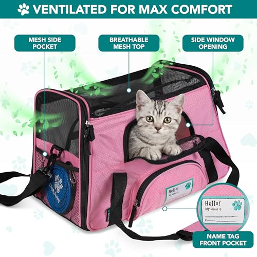 PetAmi Airline Approved Pet Carrier for Cats & Small Dogs, Small, Pink | Soft Sided TSA Travel Bag, Sherpa Bed, Breathable Mesh Ventilation, Collapsible Bowl, Fits Under Seat, Up to 18 lbs - color: Pink, size: Small - 17"L x 10.2"W x 11.2"H