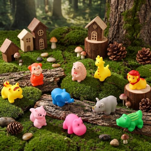 Poen 100 Pcs Rubber Bath Toys Bulk Cute Wild Animal Bathtub Toys Floating Squeaky for Birthday Summer Pool Party Favors Baby Shower Classroom Rewards Carnival Prizes, 10 Styles - style: Wild Animal