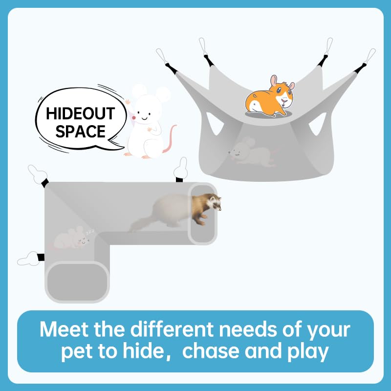 Guinea Pig Rat Tunnel Ferret Hammock, Small Animal Corner Tunnel & Tubes & Bed for Hedgehog Piggy Chinchilla Hideout Toys and Cage Accessories (3.Hammock&Tunnel, Owl) - color: 6.Hammock&Tunnel-Owl