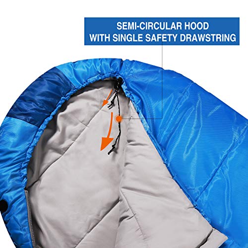 REDCAMP Kids Mummy Sleeping Bag for Camping, 3 Season Cold Weather Sleeping Bag Fit Boys,Girls & Teens, Blue/Rose Red - color: Blue with 2.4lbs Filling
