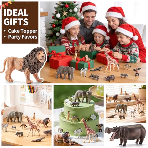 12 PCS African Safari Animals Figure Toys Wild Animal Figurines | Realistic African Wild Animal Figures, Educational Zoo Animal Toys, Party Favors & Classroom Props, Cake Toppers - style: 12 PCS African Animals