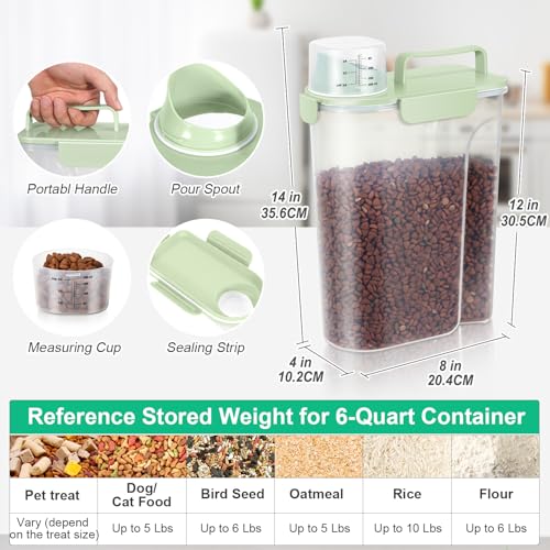 TBMax Travel Dog Food Storage Container 5 lbs with Dog Bowl, Airtight Pet Cat Food Storage Dispenser with Large Spout & Measuring Cup for Kibble Dog Treat Bird Seed Container -Green - color: Green 6Qt
