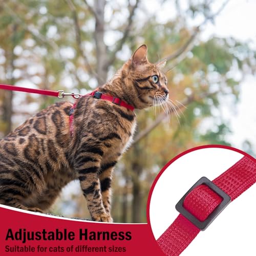 PUPTECK Adjustable Cat Harness and Leash Set Escape Proof Kitten Strap Collar for Walking Travel, Red, M - color: Red, size: Medium