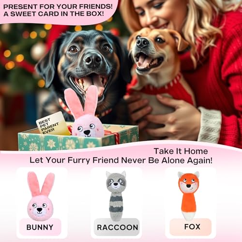 Fida Squeaky Dog Toys for Aggressive Chewers, 3 in 1, Tough Dog Ball | Dog Chew Toys with 3 Layers, to Keep Them Busy, Interactive for Small, Medium and Large Dogs, Gift Box, Bunny - color: Pink Bunny