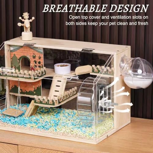 11 in 1 Wooden Hamster Cage with All Accessories, 19.3" 3-Layer Dwarf Hamster Cage Acrylic,Small Animal Cages, Pastoral Style Mouse Cage for Mice, Hedgehog and Small Pets, with Stairs, Fences, Swing - size: 19.3"L x 11.5"W x 11.8"H