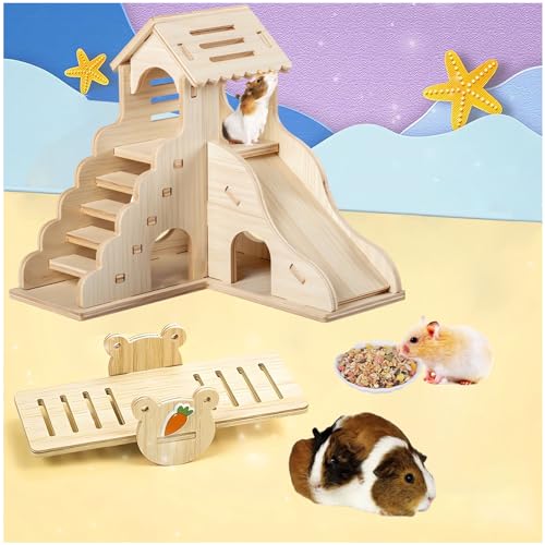 Hamster House, Wooden Hamster Maze Villa, Hamster Accessories | Hamster Hideout for Hamster, Mice, Gerbils, Lemmings