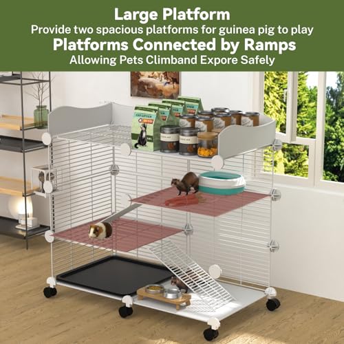 STILLCOVE 3-Tier Guinea Pig Cages Indoor, with Top & Removable Tray | with Platforms and Ramps, Universal Wheels, C&C Small Animal Playpen for Rabbit, Bunny, Hamster, Pet Rat, Chinchilla - size: M - 29.53" x 15.75" x 25.59"